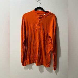Bulwark FR Men’s Orange Long Sleeve Henley Shirt, size large, GUC, workwear